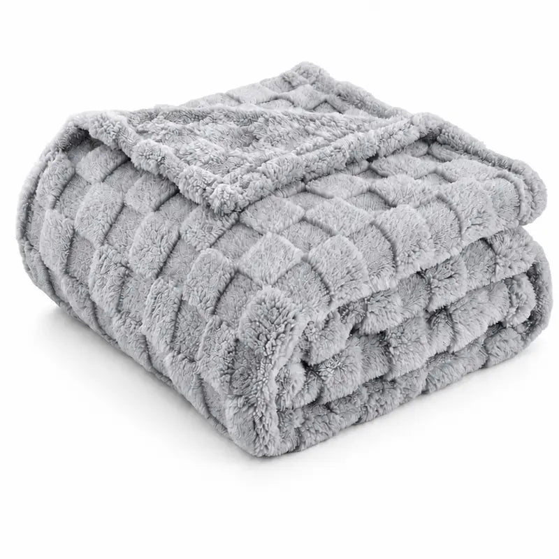 Classic Plaid Weave Throw Blanket - 59X51", Jacquard Woven, Soft, 3D Plush Texture, Girly Vibes, Suitable for Sofa and Bed, Available in Blush Pink, Light Gray, Cream White