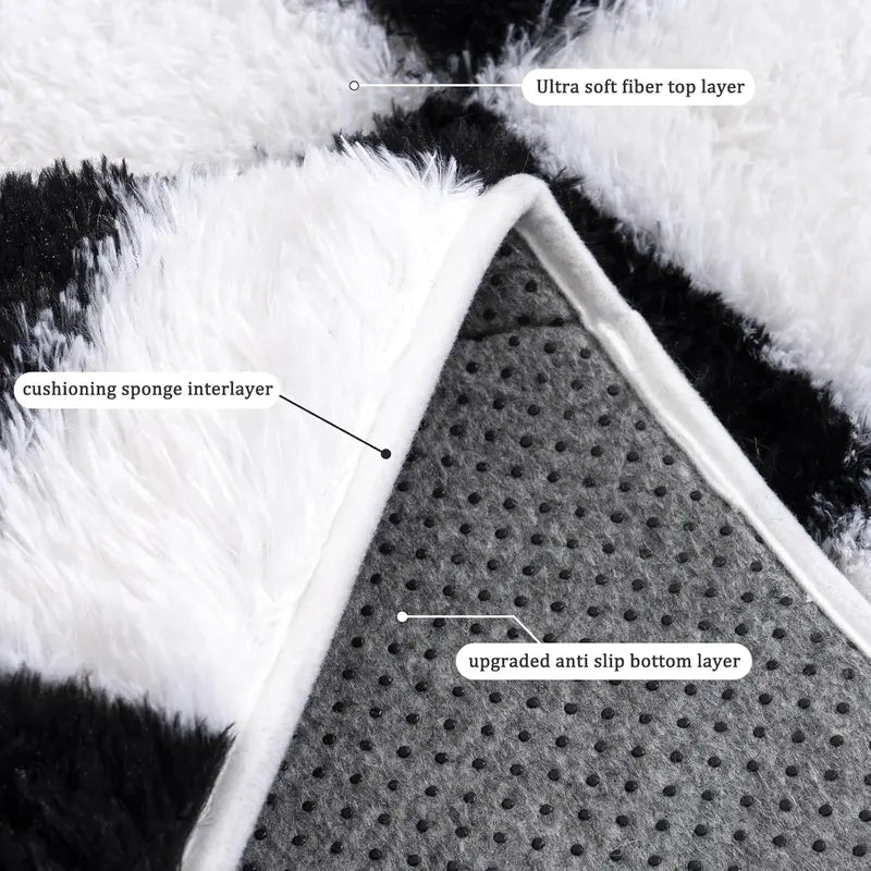 WISH TREE Black & White Checkerboard Fluffy Area Rug - Ultra-Soft Plush Shag Rug for Bedroom, Living Room, Cozy Fall Halloween Home Decor