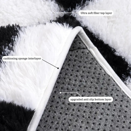 WISH TREE Black & White Checkerboard Fluffy Area Rug - Ultra-Soft Plush Shag Rug for Bedroom, Living Room, Cozy Fall Halloween Home Decor