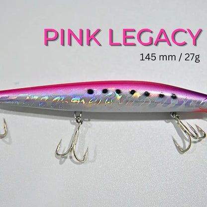Pink Legacy. Ideal Lures for Barracuda and Jack Fishing 145 Mm, 27 G Sinking Model with an Internal Piston System.