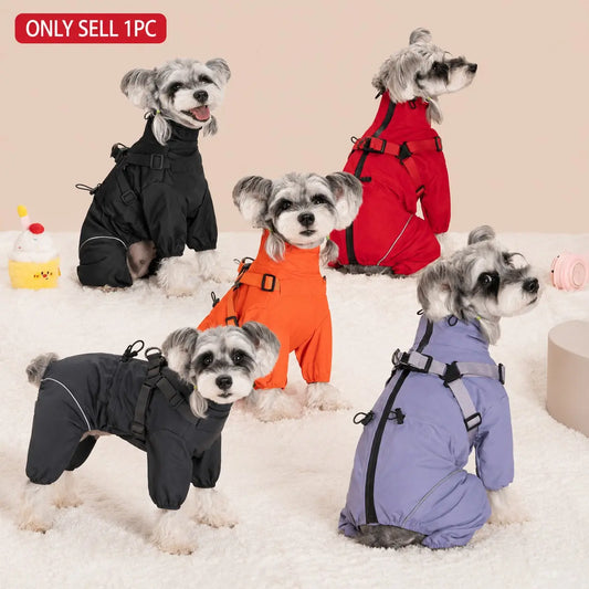 Dog Four-Leg Windproof Warm Jacket, Chest Back Harness for Dachshund Pet Coat, Waterproof Reflective Outdoor Puppy Clothing, Small Medium Dogs, Multiple Colors Available