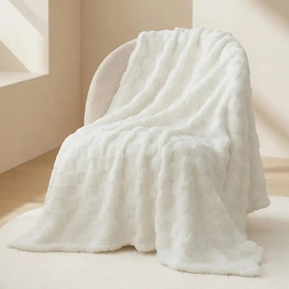 Classic Plaid Weave Throw Blanket - 59X51", Jacquard Woven, Soft, 3D Plush Texture, Girly Vibes, Suitable for Sofa and Bed, Available in Blush Pink, Light Gray, Cream White