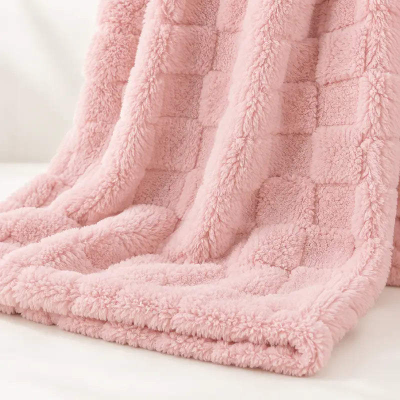 Classic Plaid Weave Throw Blanket - 59X51", Jacquard Woven, Soft, 3D Plush Texture, Girly Vibes, Suitable for Sofa and Bed, Available in Blush Pink, Light Gray, Cream White