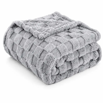 Classic Plaid Weave Throw Blanket - 59X51", Jacquard Woven, Soft, 3D Plush Texture, Girly Vibes, Suitable for Sofa and Bed, Available in Blush Pink, Light Gray, Cream White