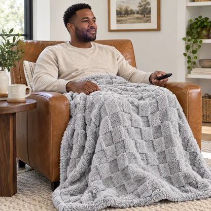 Classic Plaid Weave Throw Blanket - 59X51", Jacquard Woven, Soft, 3D Plush Texture, Girly Vibes, Suitable for Sofa and Bed, Available in Blush Pink, Light Gray, Cream White