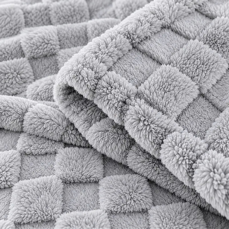 Classic Plaid Weave Throw Blanket - 59X51", Jacquard Woven, Soft, 3D Plush Texture, Girly Vibes, Suitable for Sofa and Bed, Available in Blush Pink, Light Gray, Cream White