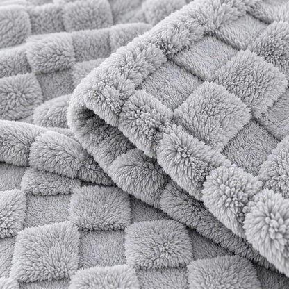 Classic Plaid Weave Throw Blanket - 59X51", Jacquard Woven, Soft, 3D Plush Texture, Girly Vibes, Suitable for Sofa and Bed, Available in Blush Pink, Light Gray, Cream White