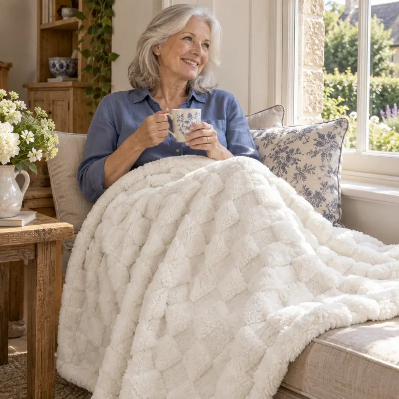 Classic Plaid Weave Throw Blanket - 59X51", Jacquard Woven, Soft, 3D Plush Texture, Girly Vibes, Suitable for Sofa and Bed, Available in Blush Pink, Light Gray, Cream White
