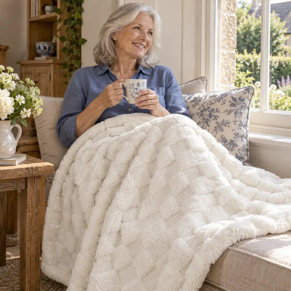 Classic Plaid Weave Throw Blanket - 59X51", Jacquard Woven, Soft, 3D Plush Texture, Girly Vibes, Suitable for Sofa and Bed, Available in Blush Pink, Light Gray, Cream White