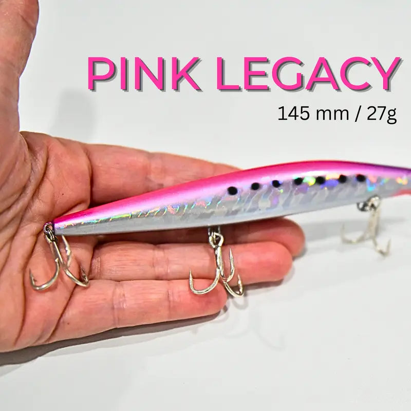 Pink Legacy. Ideal Lures for Barracuda and Jack Fishing 145 Mm, 27 G Sinking Model with an Internal Piston System.