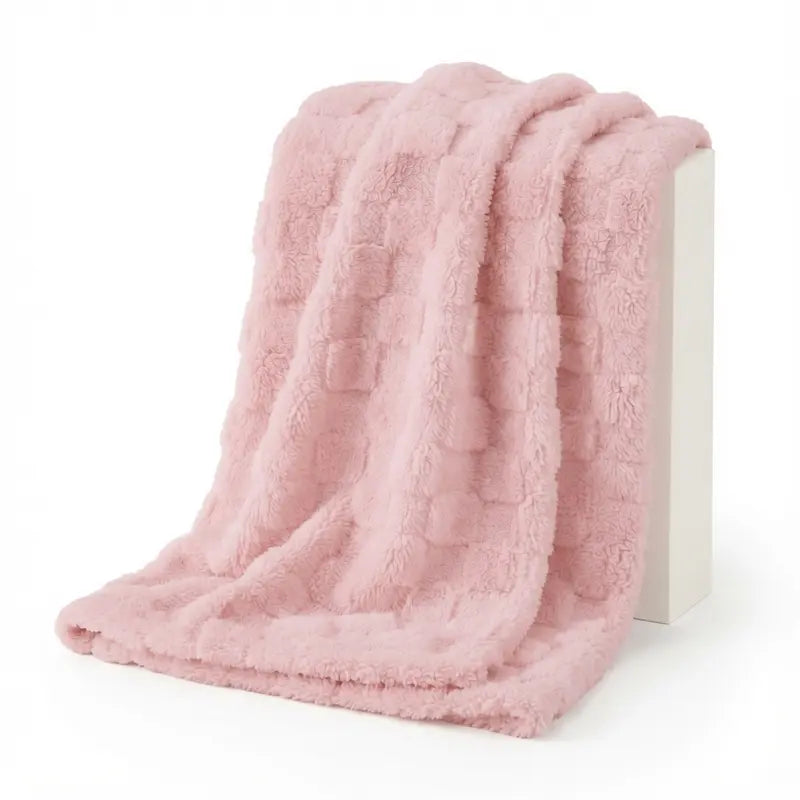 Classic Plaid Weave Throw Blanket - 59X51", Jacquard Woven, Soft, 3D Plush Texture, Girly Vibes, Suitable for Sofa and Bed, Available in Blush Pink, Light Gray, Cream White